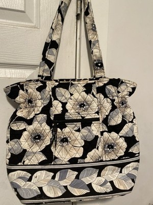 Vera Bradley Camellia Black & Cream Floral Quilted Large Tote Bag Retired EUC
