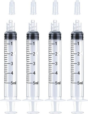 4 Pack 5ml Luer Lock Syringes with Caps Small Plastic Sterile Oral Liquid Tools