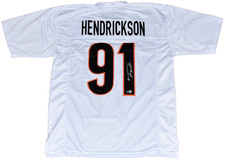 TREY HENDRICKSON AUTOGRAPHED CINCINNATI BENGALS #91 WHITE JERSEY BECKETT