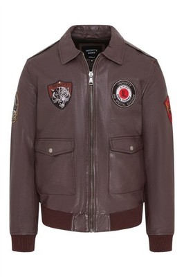 Herren Badged Vintage Leder Bomber G-1 Flieger Kragen Jacke