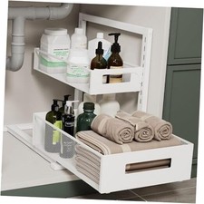 Under Sink Organizer Adjustable Height 2 Tier Bathroom Organizer XL-1PC white