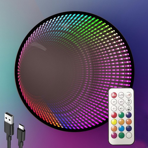 Infinity Mirror Light Round, Remote Controlled, USB Powered LED Wall Decor, D...