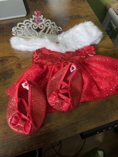 Build-A-Bear Red Christmas Dress Outfit with Shoes & Tiara Complete Set