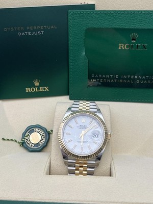 New Rolex Datejust 41 126333 18K Gold Steel Fluted White Dial Jubilee B&P