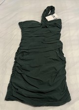 Women’s Zara Green Ruched One Shoulder Asymmetric Mini Dress NWT Size l