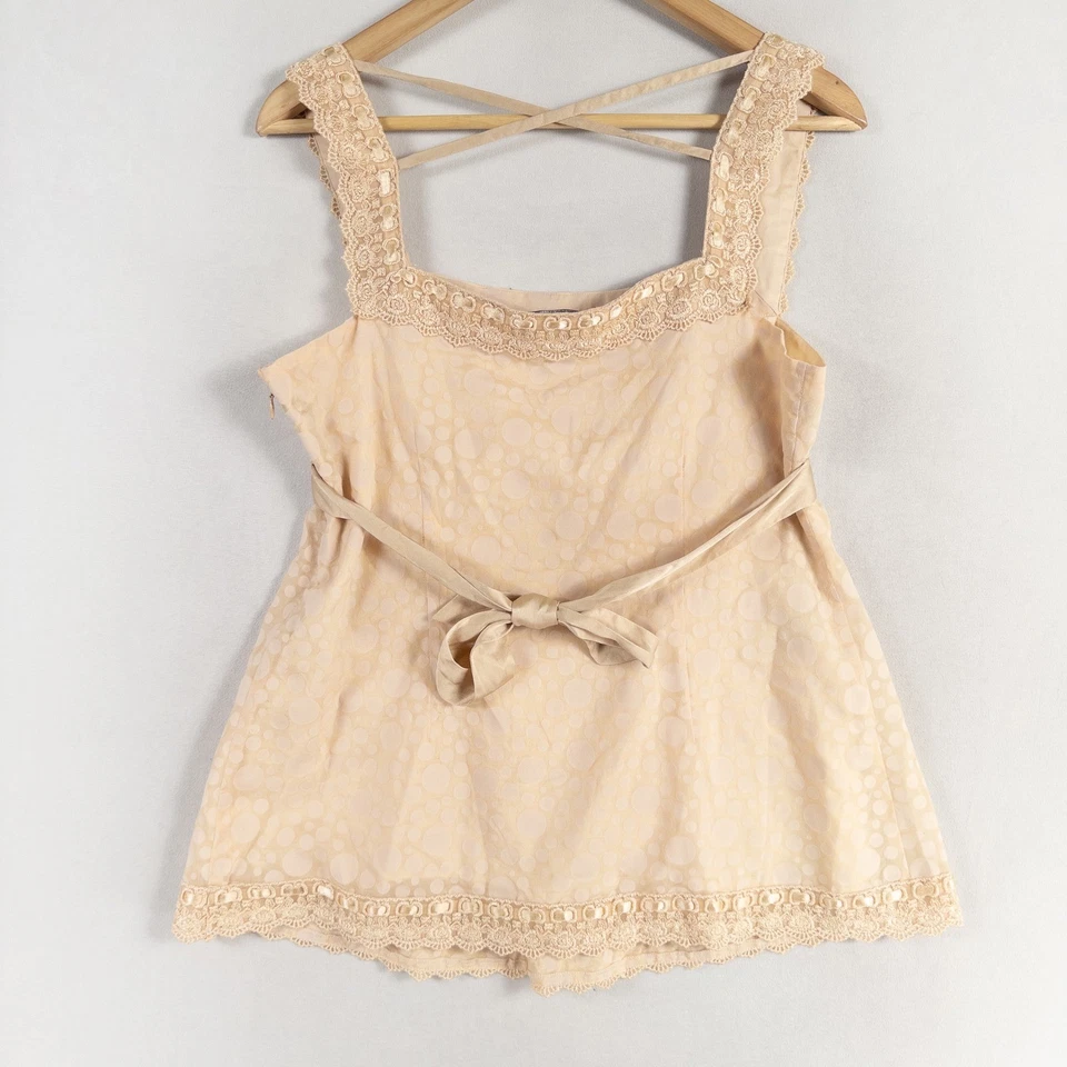 Camiseta sin mangas Bebe para mujer mediana beige estampado circular ribete de encaje Y2K Babydoll romántico Foto 3 de 4