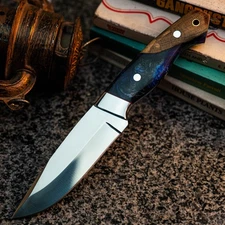 Gift-Ready 9" Damascus / Steel Knife Full Tang Hunt it Hunt + Leather Sheath