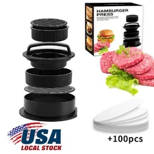 3-in-1 Burger Press Patty Maker – Stuffed Hamburger Press Kit + 100 Wax Papers