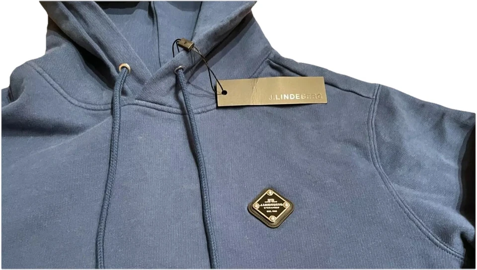 J. Lindeberg Men's Throw Patch Hoodie FMJS07361 Navy Medium New With Tags — 第 3/4 张图片