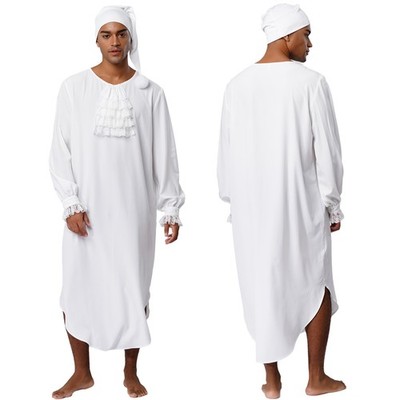Herren Nachthaube Retro Nachthemd Pajama Langarm Robe Halloween Cosplay Kostüme