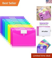 10 Assorted Color Transparent Document Folders with Secure Fasteners - A4 Size