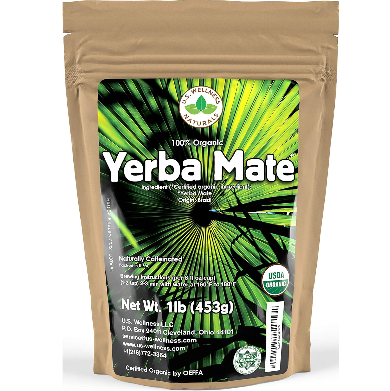 1lb (16oz) Hi-caffeine 100% Certified Organic Super-green Ye