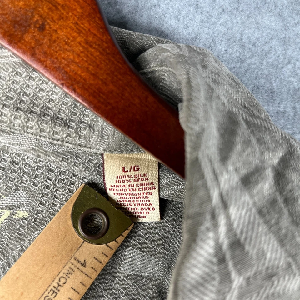 Camisa Jamaica Jaxx Seda Grande Gris Bambú Árboles Playa Abotonada Manga Corta Hombres Foto 4 de 4