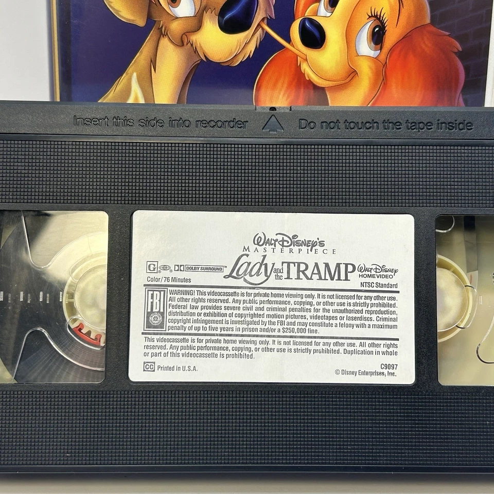 Lady & The Tramp VHS Disney Video Tape Masterpiece Vintage Clamshell Paper Label - Image 2 of 4