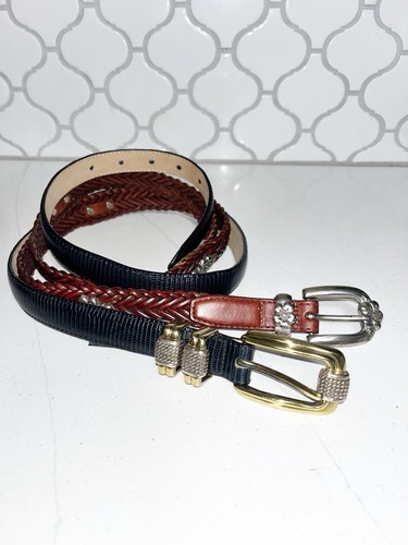 Brighton Braided Brown & Black Belts Size Large, set of 2 Unique Buckles USA