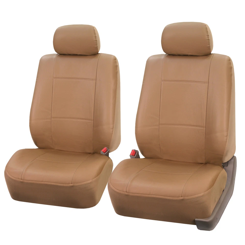Capas de assento de carro de couro ecológico ajuste universal FH Group van SUV caminhão - conjunto completo bronzeado - Imagem 2 de 4