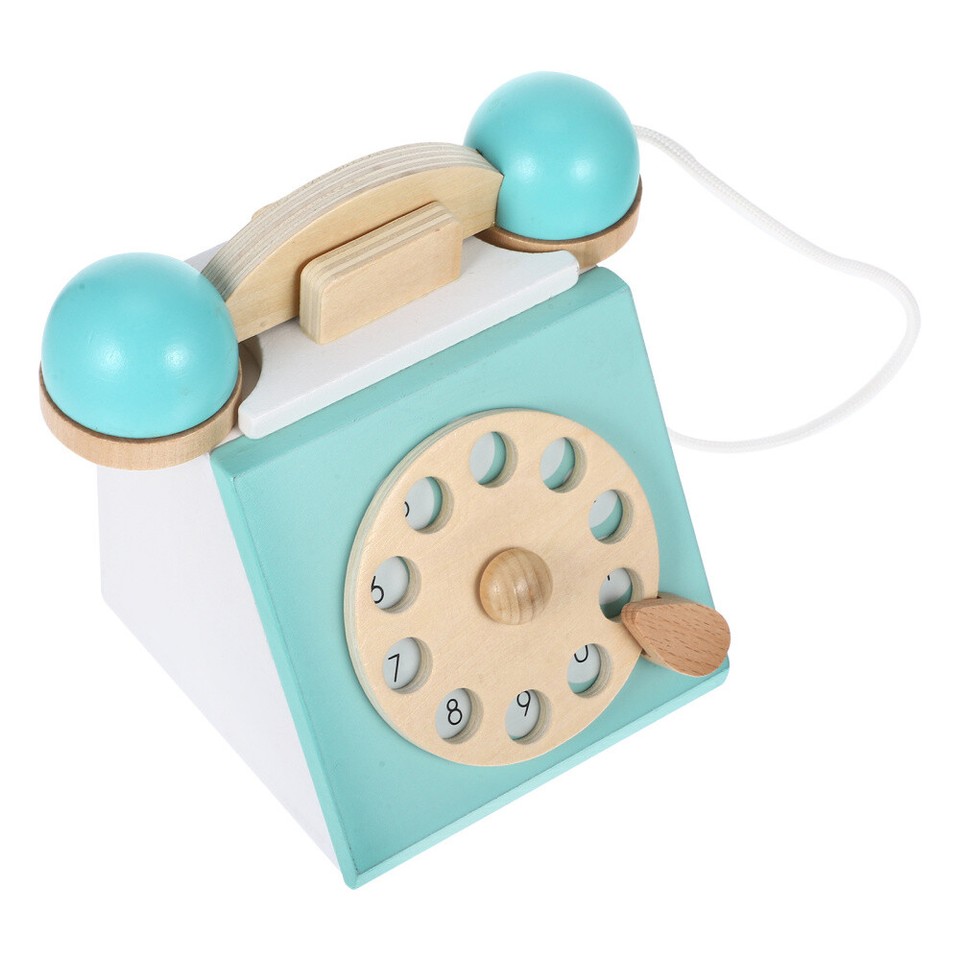 Classic Wooden Telephone Traditional Pretend Rotary Number Dial