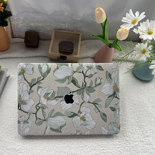 Embroidered Flower Leather Hard Case For Macbook M4 Pro 14 16 Air 13 15 11 12 in - Picture 4 of 9