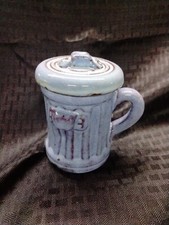 Vintage Redware Garbage Trash Can Pottery Mug with Lid