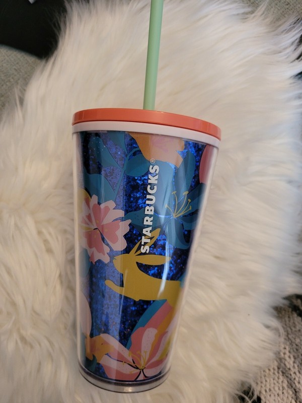 Starbucks 2021 Spring Bunny Rainbow Floral & Glitter 16 Oz. Cold Cup