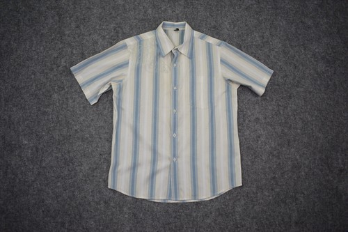 Rusty Button Shirt Medium Blue White Stripes Short Sleeve Surf Surfer Mens - Picture 1 of 12