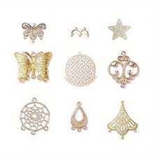 1box 18pcs Alloy Chandelier Components Links Mixed Shapes Light golden