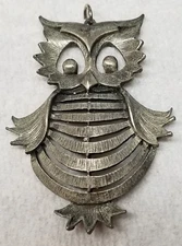 Owl Pendant Industrial Minimalist 1970s Wings Open Eyes Wide Metal Vintage