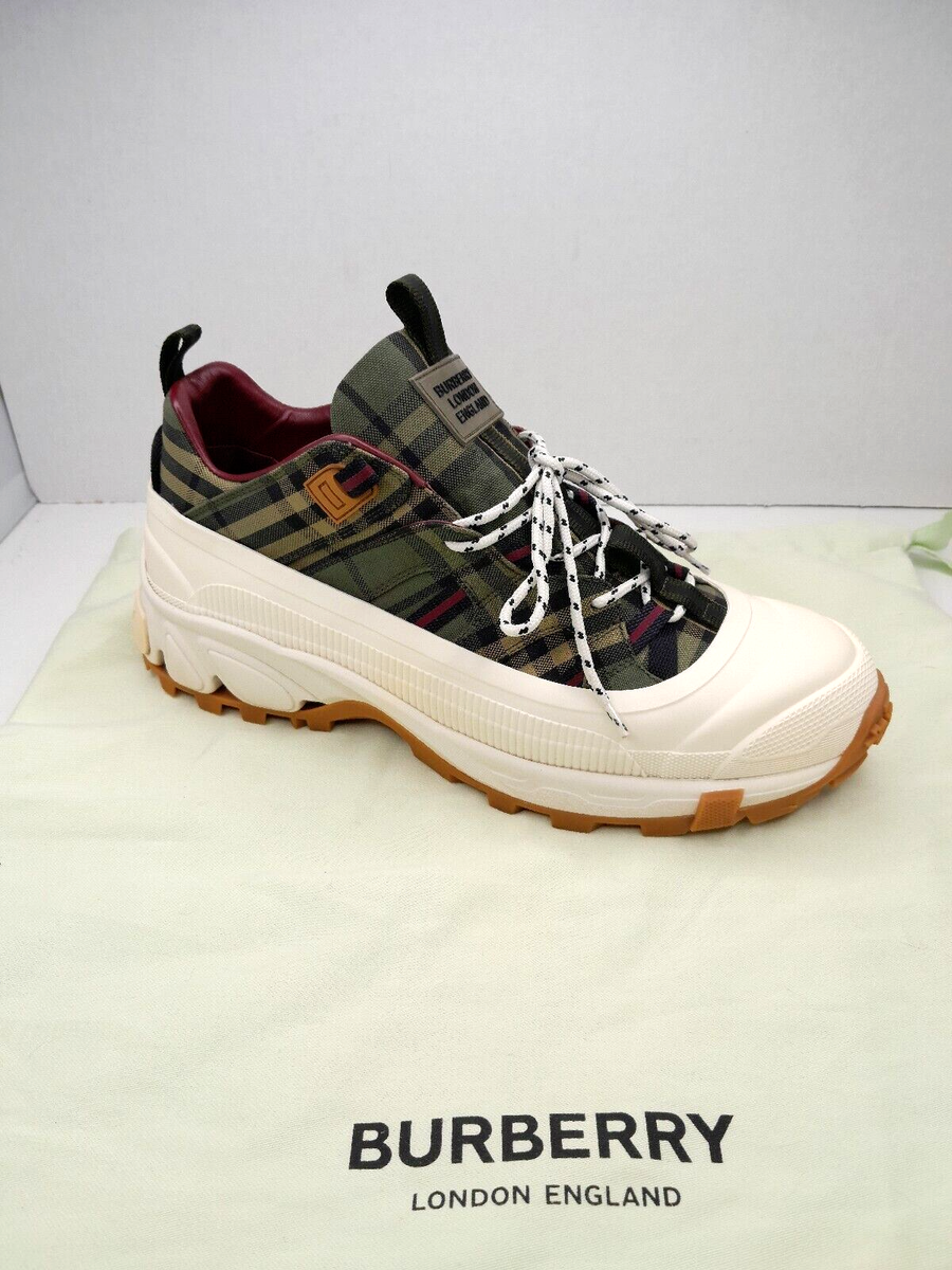 スニーカー Burberry Printed Canvas Sneakers Burberry Men's Arthur Check Green Canvas Sneakers US 12 EUR