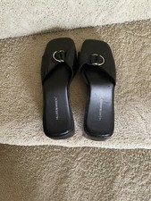 Hillard and Hanson Women’s Black Buckle Wedge Heel Slide Sandal - Size 8
