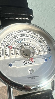 44MM STAUER MYSTERY DIAL WATCUNIQUE FUTURISTIC SPACE AGE CRAZY HOUR RARE