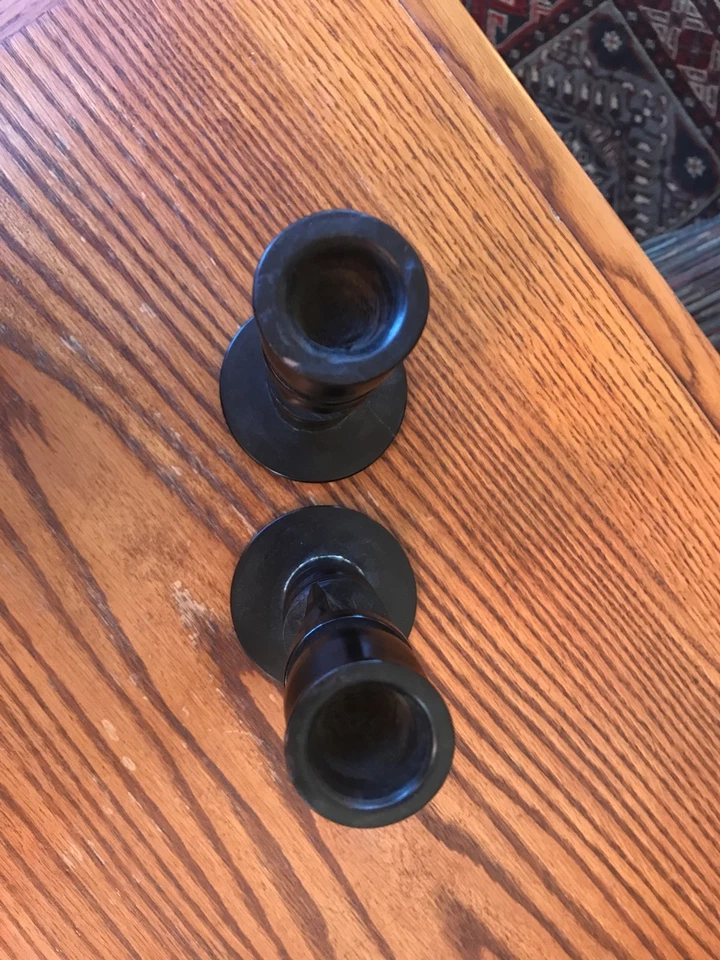 STUNNING CARVED HARD WOOD Dark Brown ELEPHANT CANDLESTICK HOLDERS Vintage - Image 2 of 4