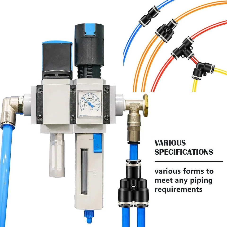 Pneumatic Tee Push Connectors Fittings Quick Release Fit 1/2" OD Air Line 5Pcs - Image 3 of 4
