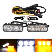 2pcs Car Daytime Running Light 3 LED White DRL Amber Turn Signal Front Fog Lamp