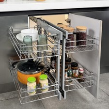 Pull Out Kitchen Wire Basket Magic Corner Cabinet Storage Unit Chrome Soft Close