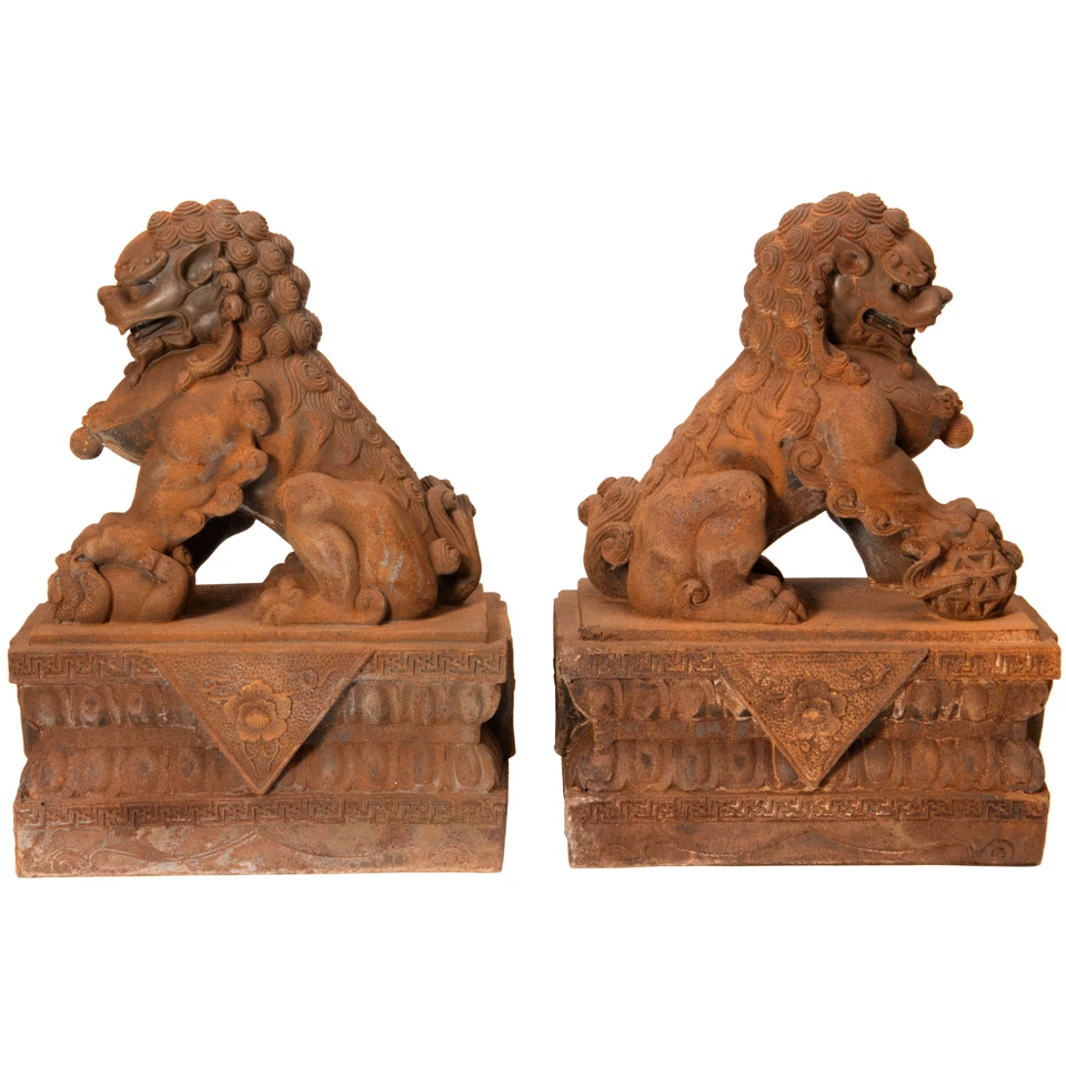 Estatuas de pátina oxidada Foo Dog de 18" (juego de dos) Foto 4 de 4