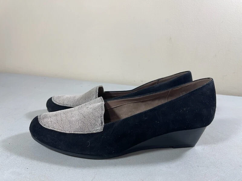 AEROSOLES WOMEN S BLACK LEATHER SLIP ON