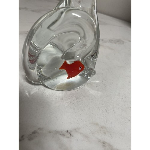 Glas Katze mit Fisch im Bauch Briefbeschwerer Regal Sitter Dekor Goldfisch 5,5" hoch - Bild 3 von 8