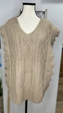 Anthropologie FRNCH PARIS Sweater Vest Chunky Knit Boho Size L Camel Color