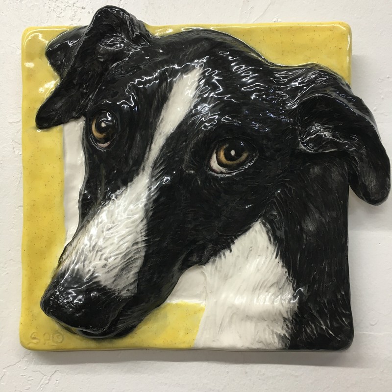 Greyhound Whippet Puppy Dog Ceramic Tile 3d Pet Portrait Sondra Alexander Art