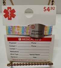 Childrens Medical ID Bracelet w Alert Card Asthma / Peanut Allergy Boy Girl NEW