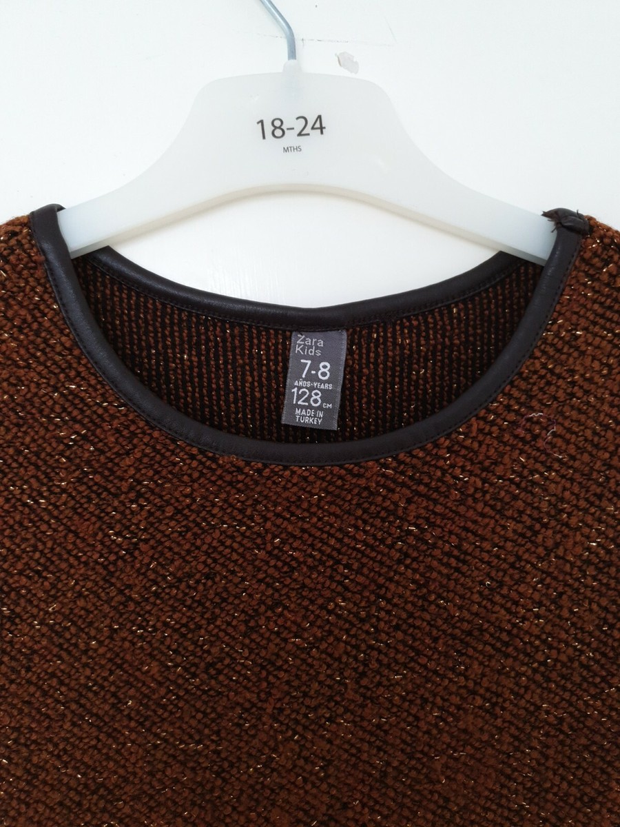 Robe Fille Zara Marron Bordure Simili Cuir – Taille 7/8 Ans (128 Cm), Très Bon état Vintage