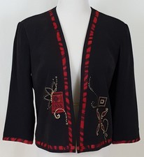 Nancy Bolen City Girl Silk Jacket Lined Size Xs Black Womens Holiday Open Front