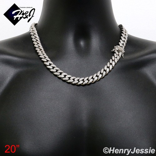 14K WHITE GOLD PLATED ICY CUBIC ZIRCONIA 20"X12MM MIAMI CUBAN CURB NECKLACE*BN1 - Picture 5 of 7