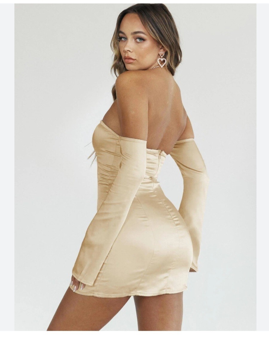 knee length dresses for ladies Champagne Halterneck Mini Dress