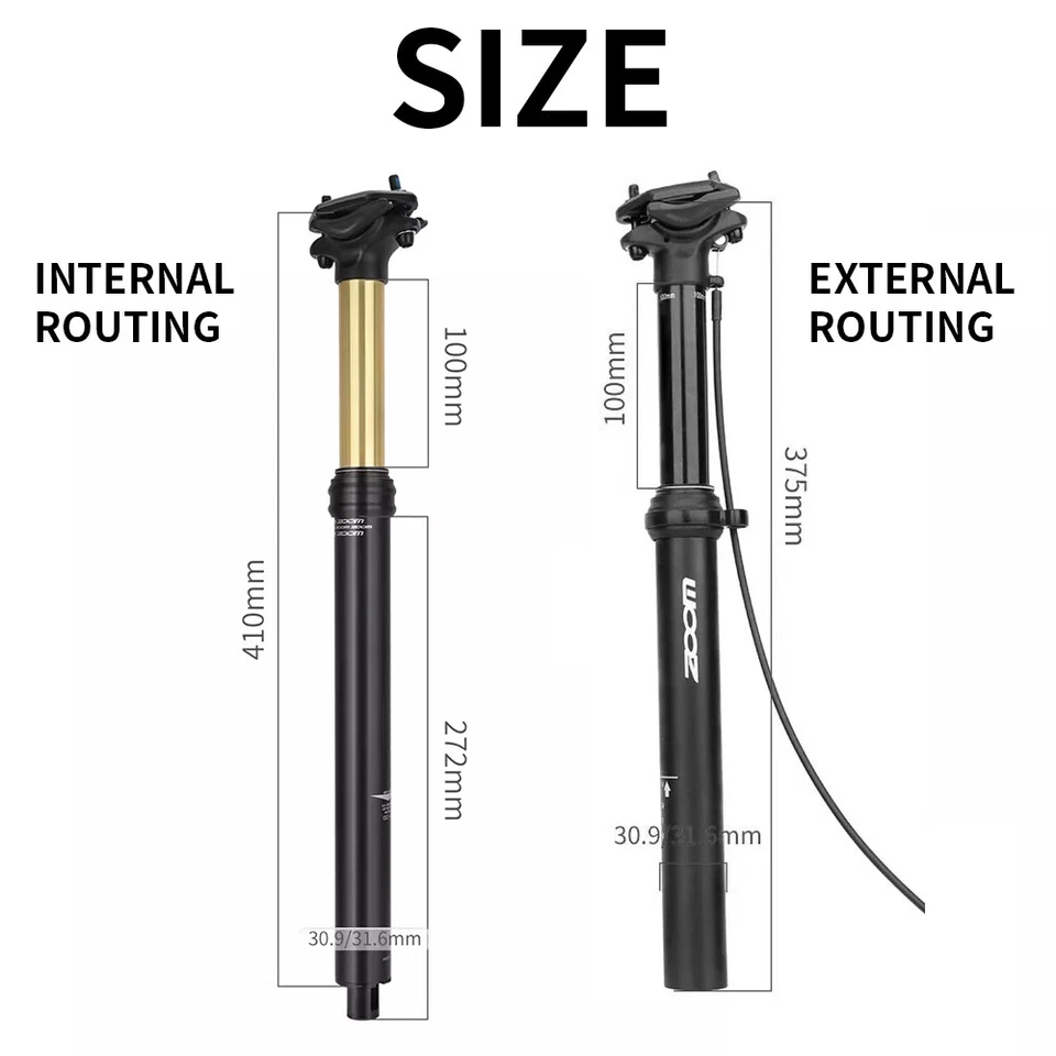 ZOOM Dropper Seatpost 30.9mm 31.6mm External Cable Routing for MTB ROAD  Bike - Image 2 of 4