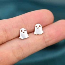 Halloween Ghost Stud Earrings in 925 Sterling Silver