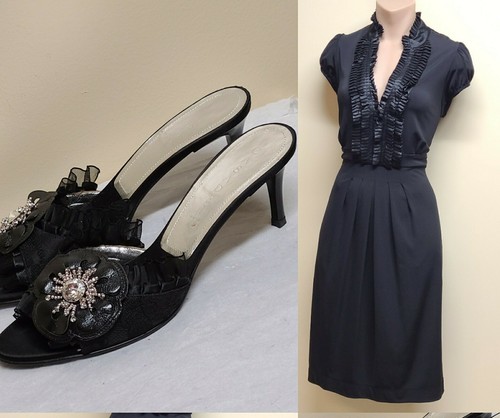 Casadei black dress up sandals with costume diamond, size 8.5 B - Picture 6 of 9