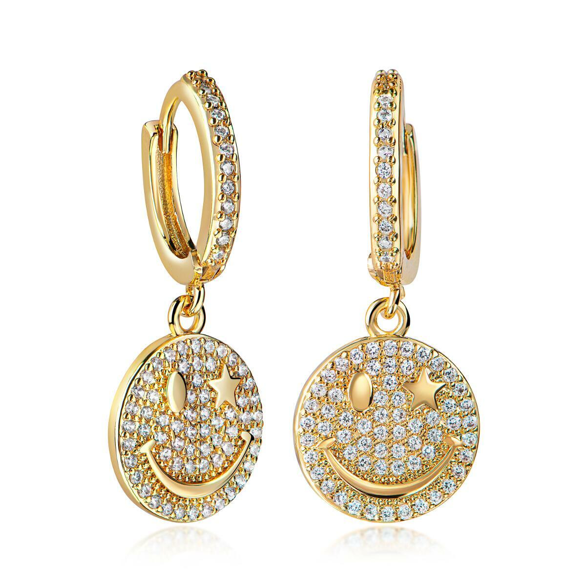 Pendientes criollos 15 mm oro circonita oro 24K oro amarillo Smiley O5620DS