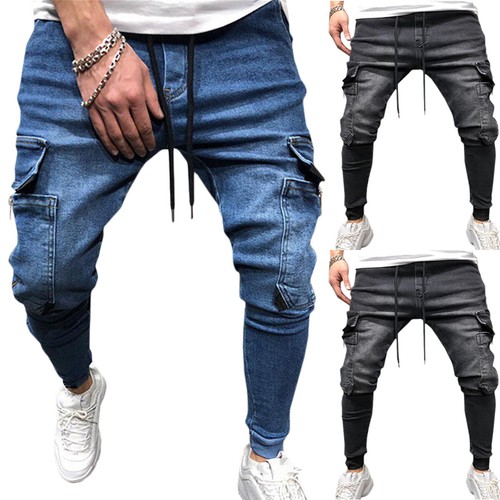 Hombre Calce Denim Stretch Biker Motociclista Pantalones Informales  Estrechos Cargo Pantalones Vaqueros | eBay