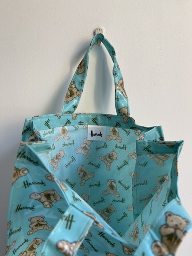 Nuevo Bolso de Mano Harrods Turquesa Peekaboo Oso Mediano PVC Algodón PVC Comprador RARO - Imagen 3 de 3